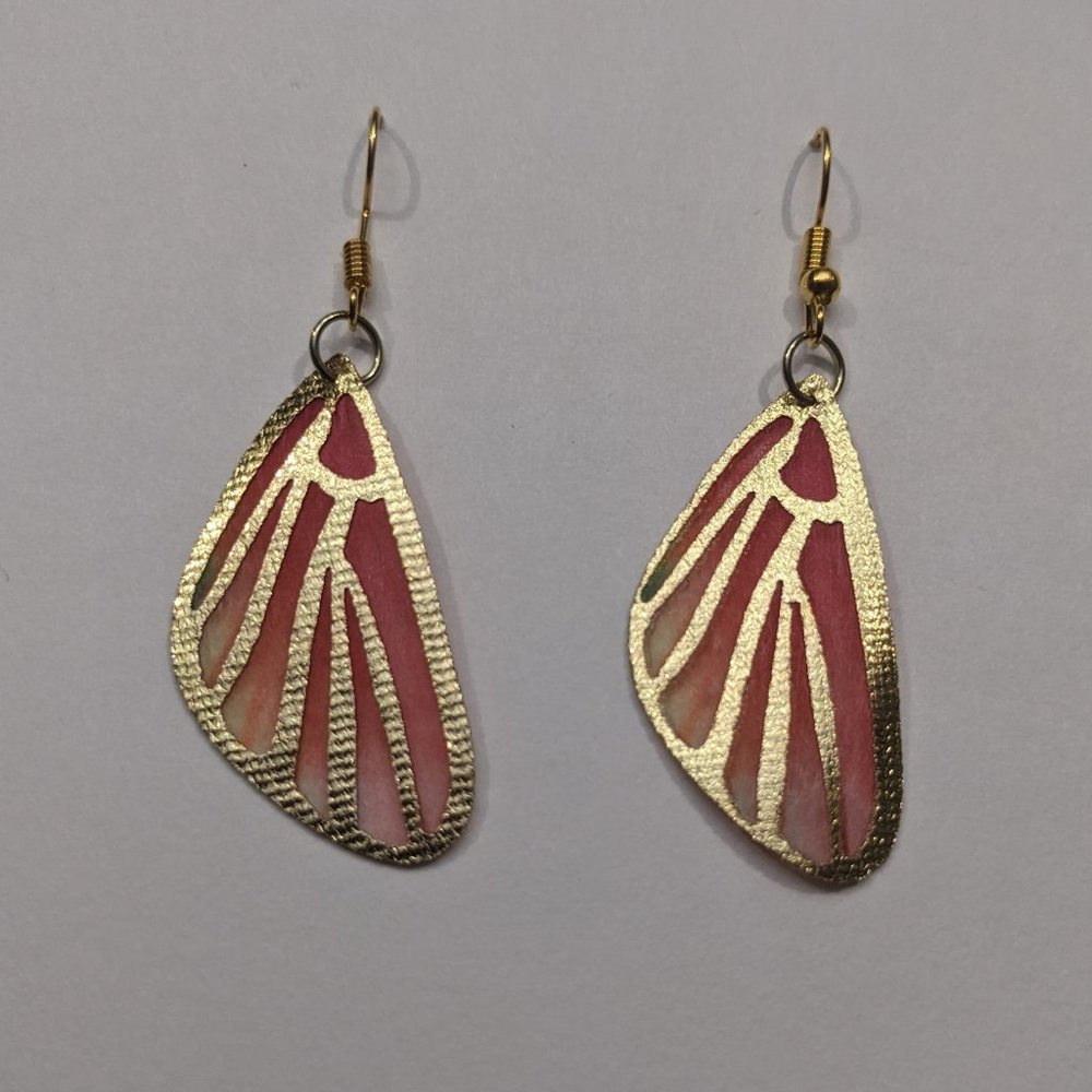 Butterfly Wing Earrings - Red/Pink/Orange/Gold